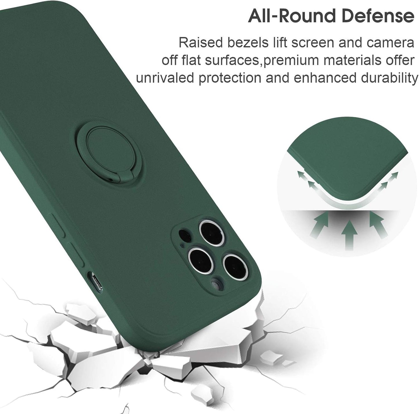 Compatible with Iphone 12 Pro Max Case, Silicone with 360°Ring Kickstand Holder (Support Car Mount) Soft Silk Microfiber Cloth Designed for Iphone 12 Pro Max 6.7Inch 2020 (Army Green)…