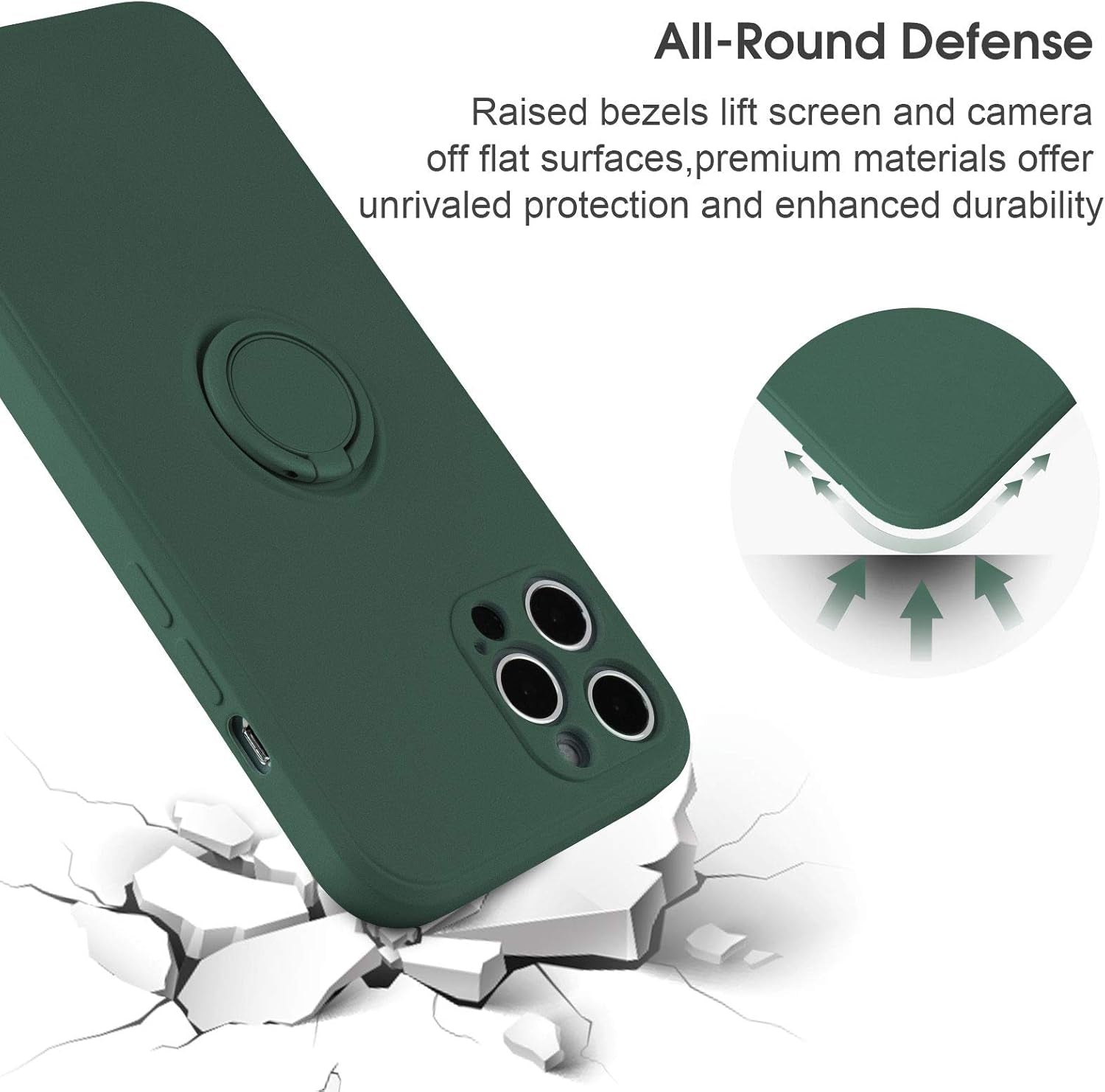 Compatible with Iphone 12 Pro Max Case, Silicone with 360°Ring Kickstand Holder (Support Car Mount) Soft Silk Microfiber Cloth Designed for Iphone 12 Pro Max 6.7Inch 2020 (Army Green)…