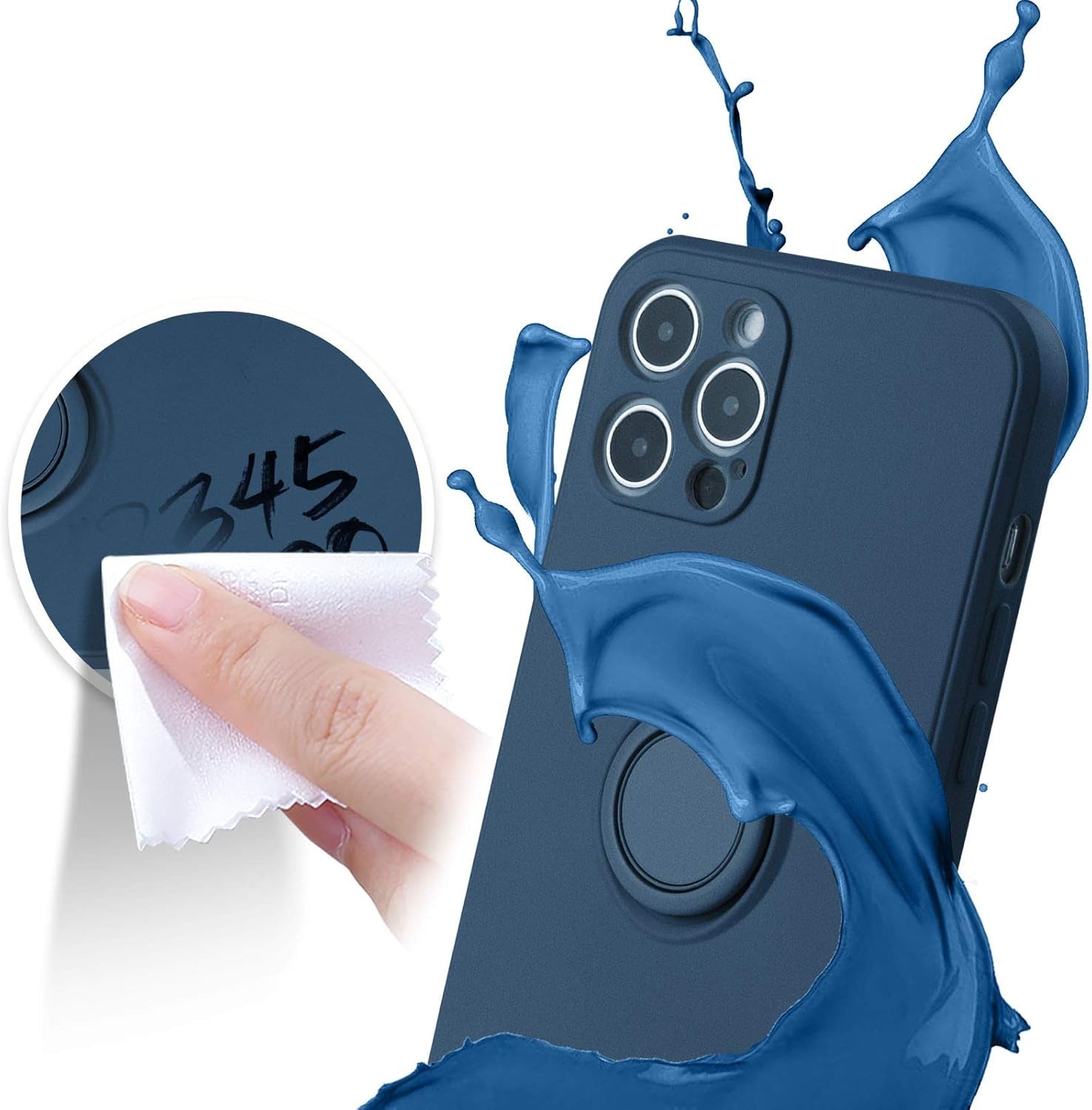 Compatible with Iphone 12 Pro Max Case, Silicone with 360°Ring Kickstand Holder (Support Magnetic Car Mount) Soft Silk Microfiber Cloth Designed for Iphone 12 Pro Max 6.7Inch 2020, Blue