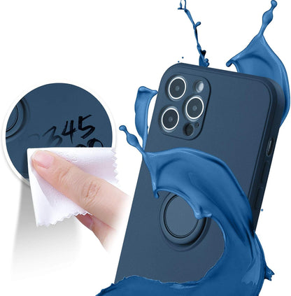 Compatible with Iphone 12 Pro Max Case, Silicone with 360°Ring Kickstand Holder (Support Magnetic Car Mount) Soft Silk Microfiber Cloth Designed for Iphone 12 Pro Max 6.7Inch 2020, Blue