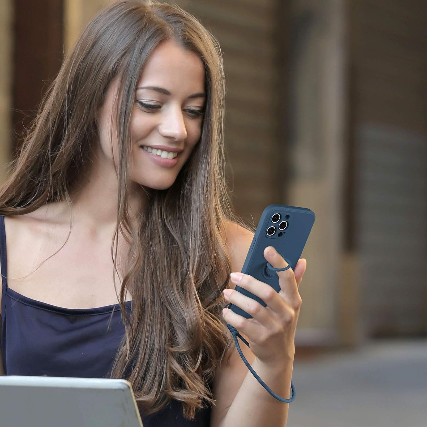 Compatible with Iphone 12 Pro Max Case, Silicone with 360°Ring Kickstand Holder (Support Magnetic Car Mount) Soft Silk Microfiber Cloth Designed for Iphone 12 Pro Max 6.7Inch 2020, Blue