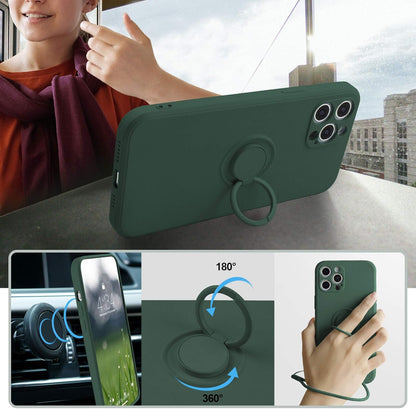 Compatible with Iphone 12 Pro Max Case, Silicone with 360°Ring Kickstand Holder (Support Car Mount) Soft Silk Microfiber Cloth Designed for Iphone 12 Pro Max 6.7Inch 2020 (Army Green)…