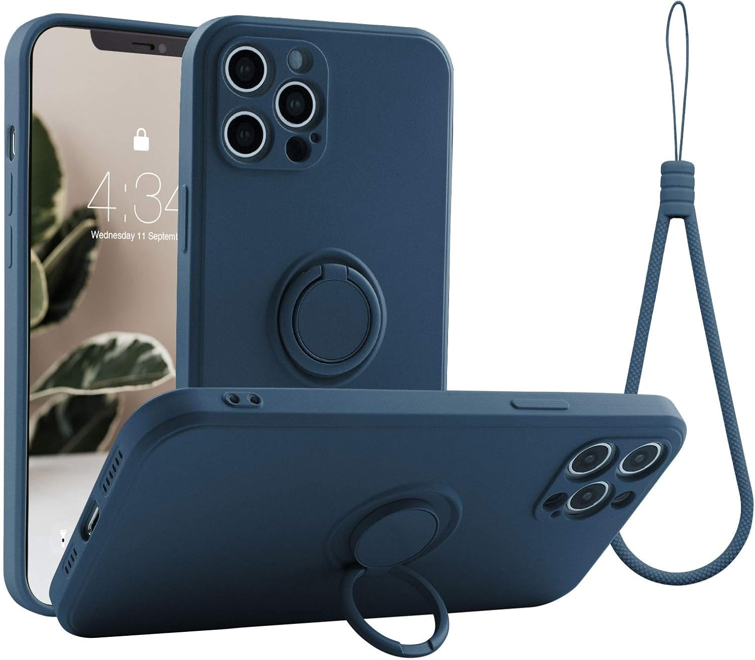 Compatible with Iphone 12 Pro Max Case, Silicone with 360°Ring Kickstand Holder (Support Magnetic Car Mount) Soft Silk Microfiber Cloth Designed for Iphone 12 Pro Max 6.7Inch 2020, Blue