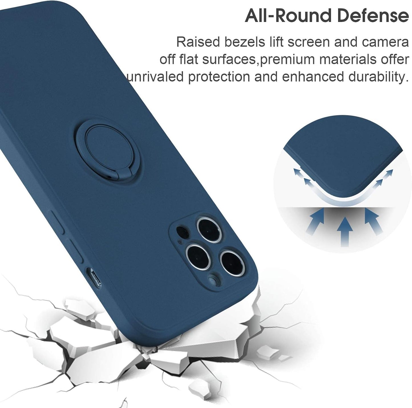 Compatible with Iphone 12 Pro Max Case, Silicone with 360°Ring Kickstand Holder (Support Magnetic Car Mount) Soft Silk Microfiber Cloth Designed for Iphone 12 Pro Max 6.7Inch 2020, Blue